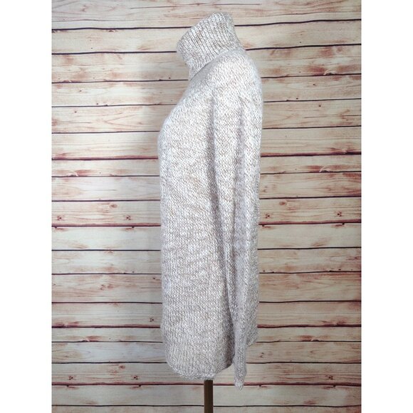 Loose Weave Marled Oatmeal 100% Alpaca Turtleneck Sweater - Picture 4 of 8